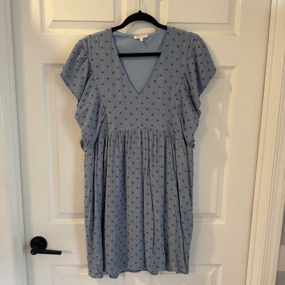 Light Blue Polka Dot V-Neck Mini Dress